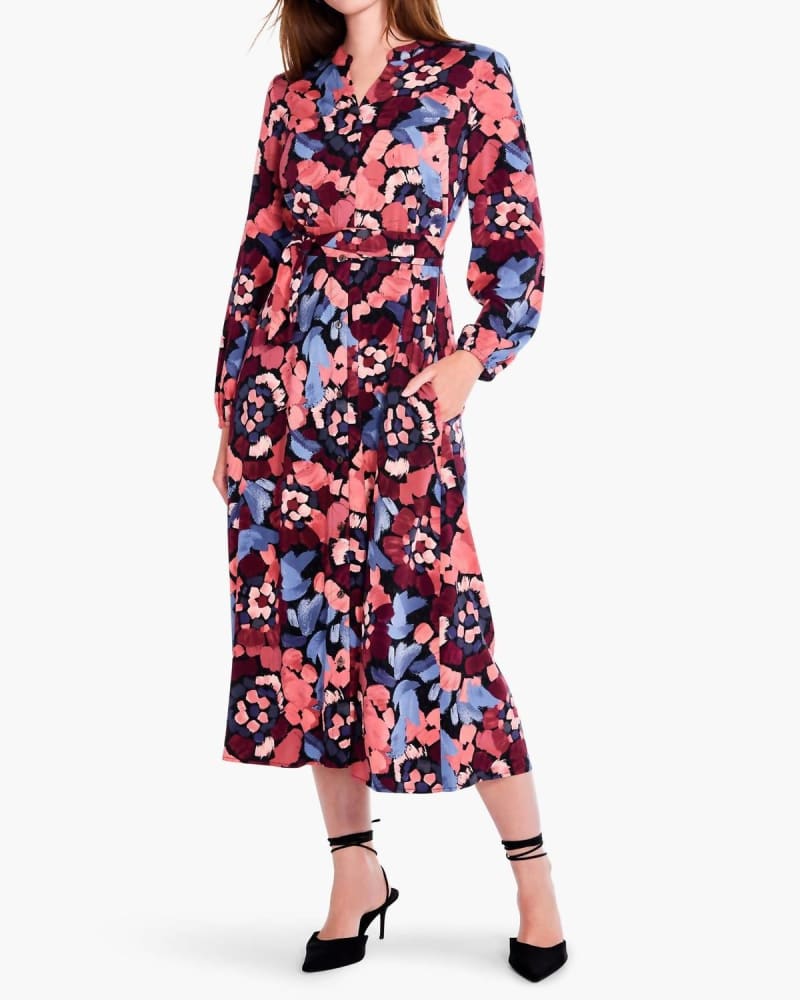 Front of a model wearing a size XL Autumn Bloom Live In Dress in Red Multi in Red Multi by Nic + Zoe. | dia_product_style_image_id:325735